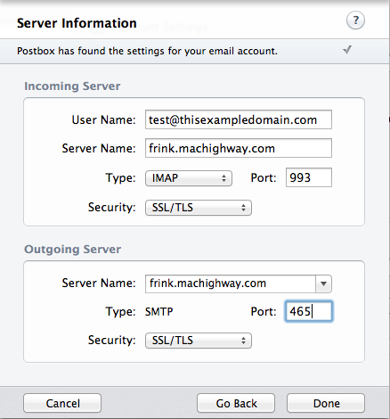 Postbox Add Account > Server Information pane