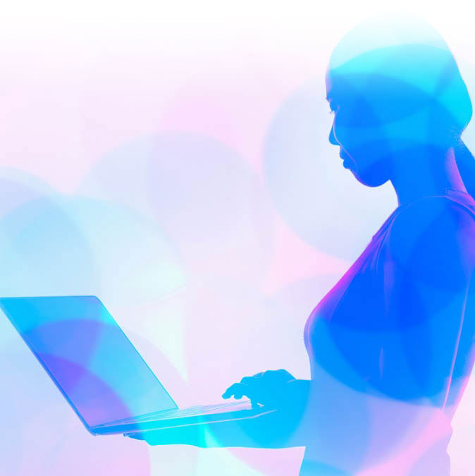 Colorful silhouette woman with computer